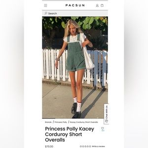 Princess Polly Kacey Corduroy Short Overalls